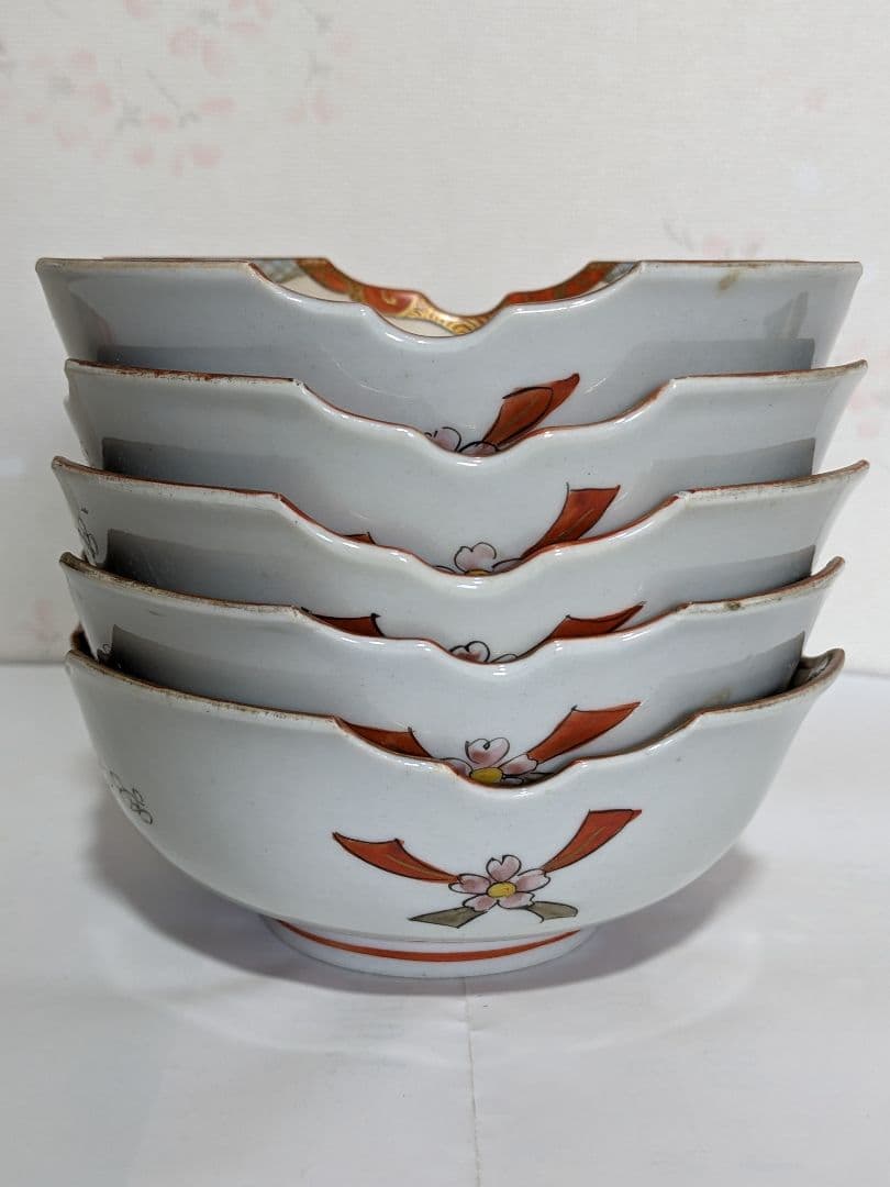♦九谷焼 明治時代 金彩色絵 団扇松鶴図 四方鉢 向付 茶道具 古美術 骨董品