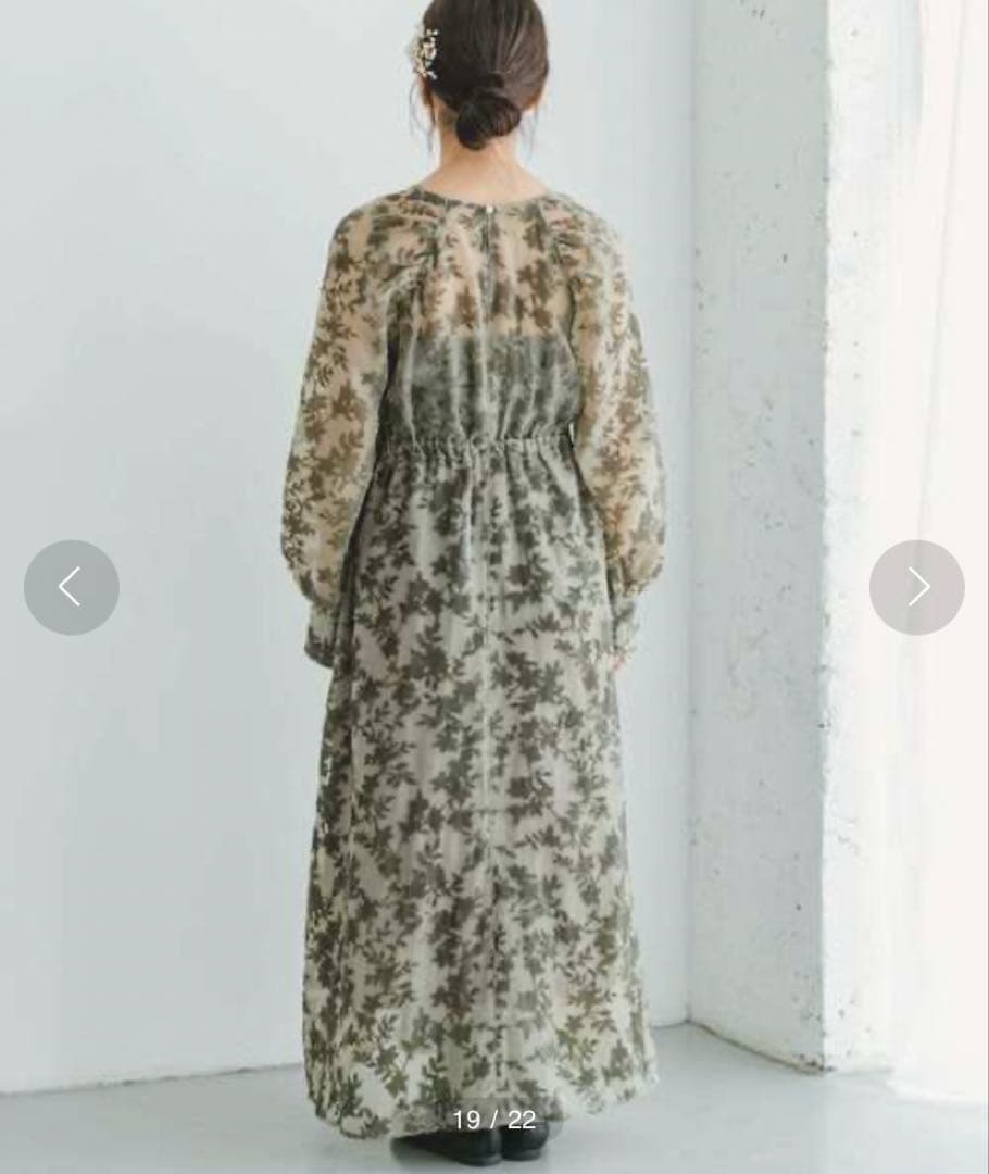 URBANRESEARCH ベロアジャガードVネックワンピース ライトカーキ