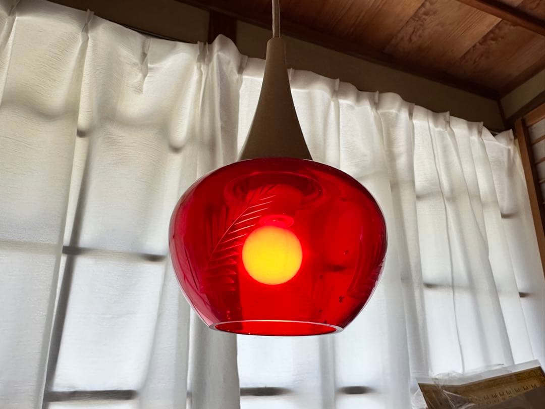 昭和レトロ　ペンダントライト　松下電工　切子模様　デッドストック　当時物