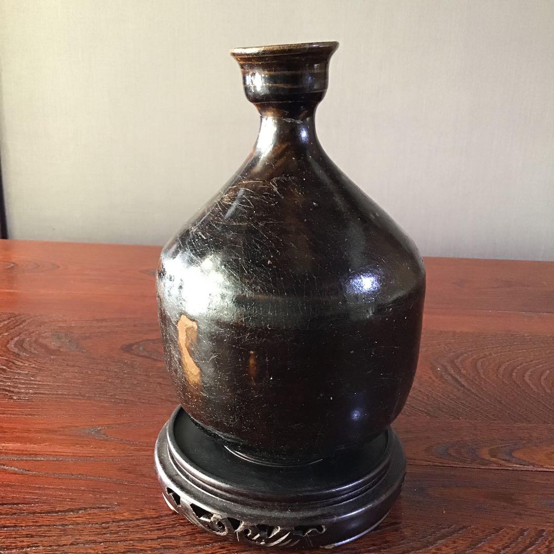 李朝　黒釉徳利　　　李朝中期