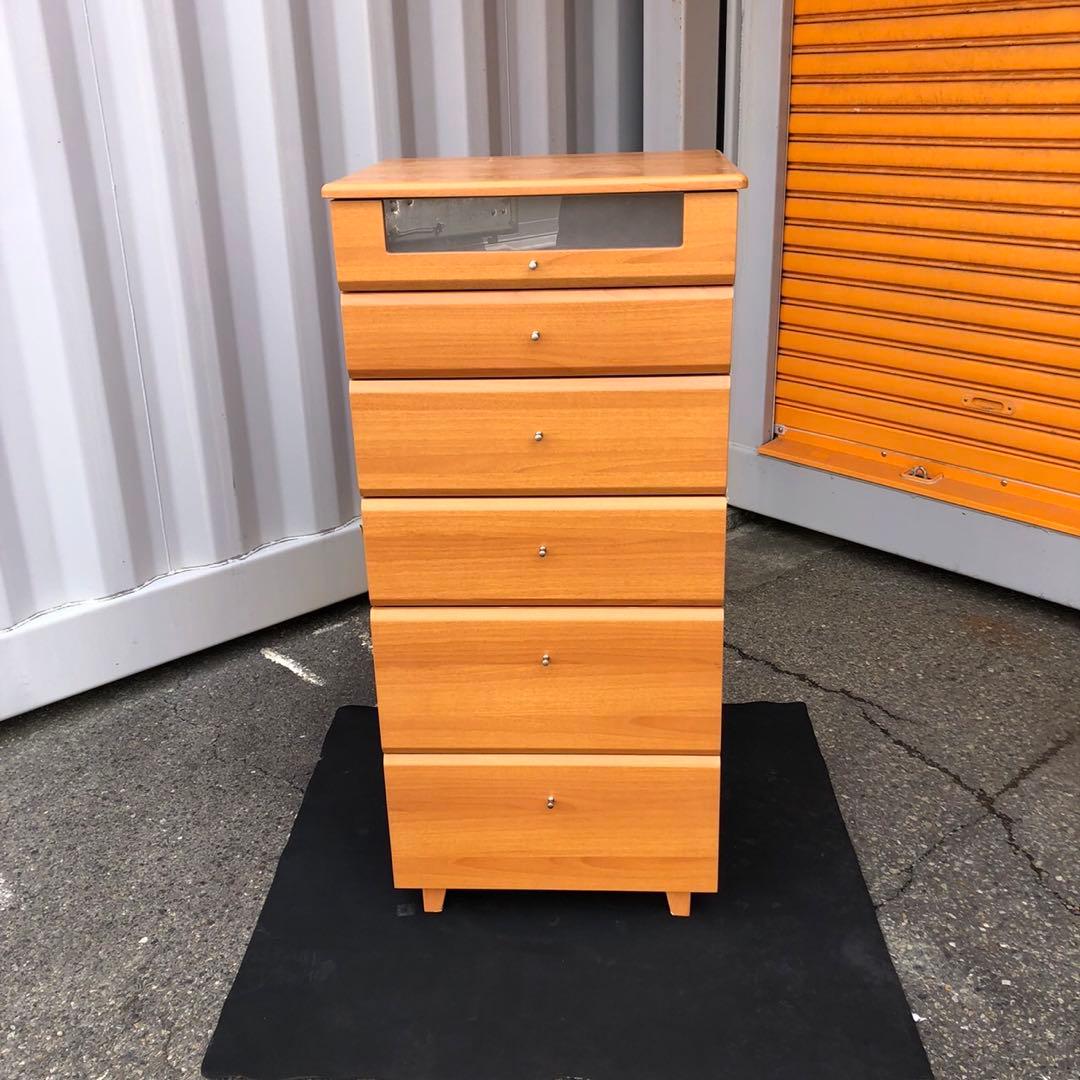 ナチュラルウッド 6段キャビネット ガラス窓付き