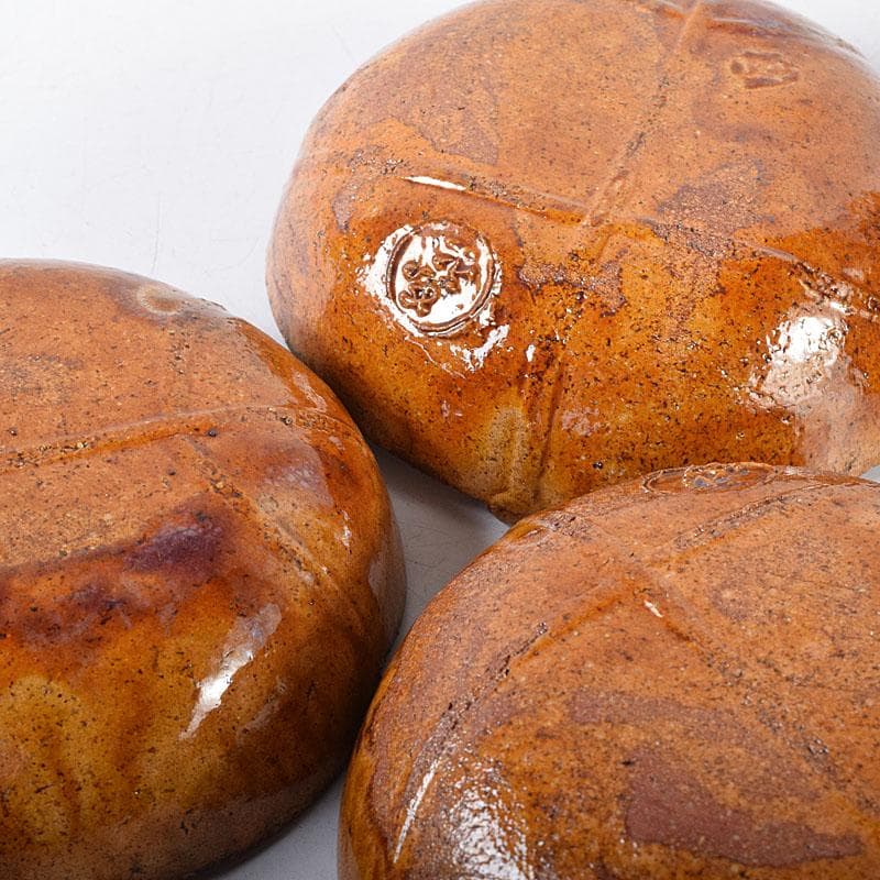 和食器　大樋焼　大樋長楽造　飴釉　柏葉　向皿　5客　共箱　M　R8141