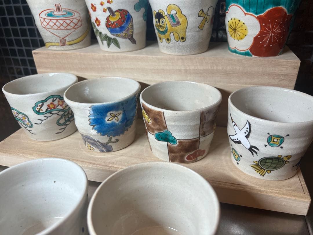 春夏秋冬 10点セット★希少 正月 季節の祝ごと 九谷焼 エクボ猪口 湯呑