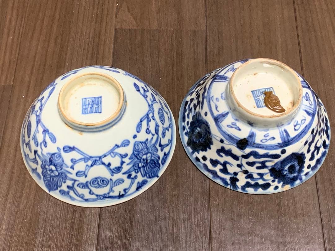 中国　磁器　２客　茶碗　焼き物　染め付け