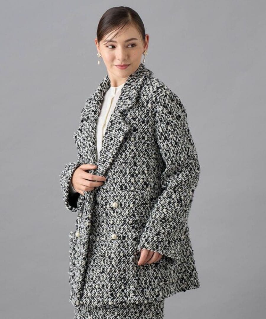 【1064】現行品　アナイ　シャネルツイード　モノトーンリボンツイードコート　A