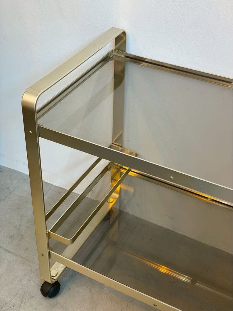 【希少】ヴィンテージ ゴールド ガラスワゴン キッチンワゴン ミッドセンチュリー