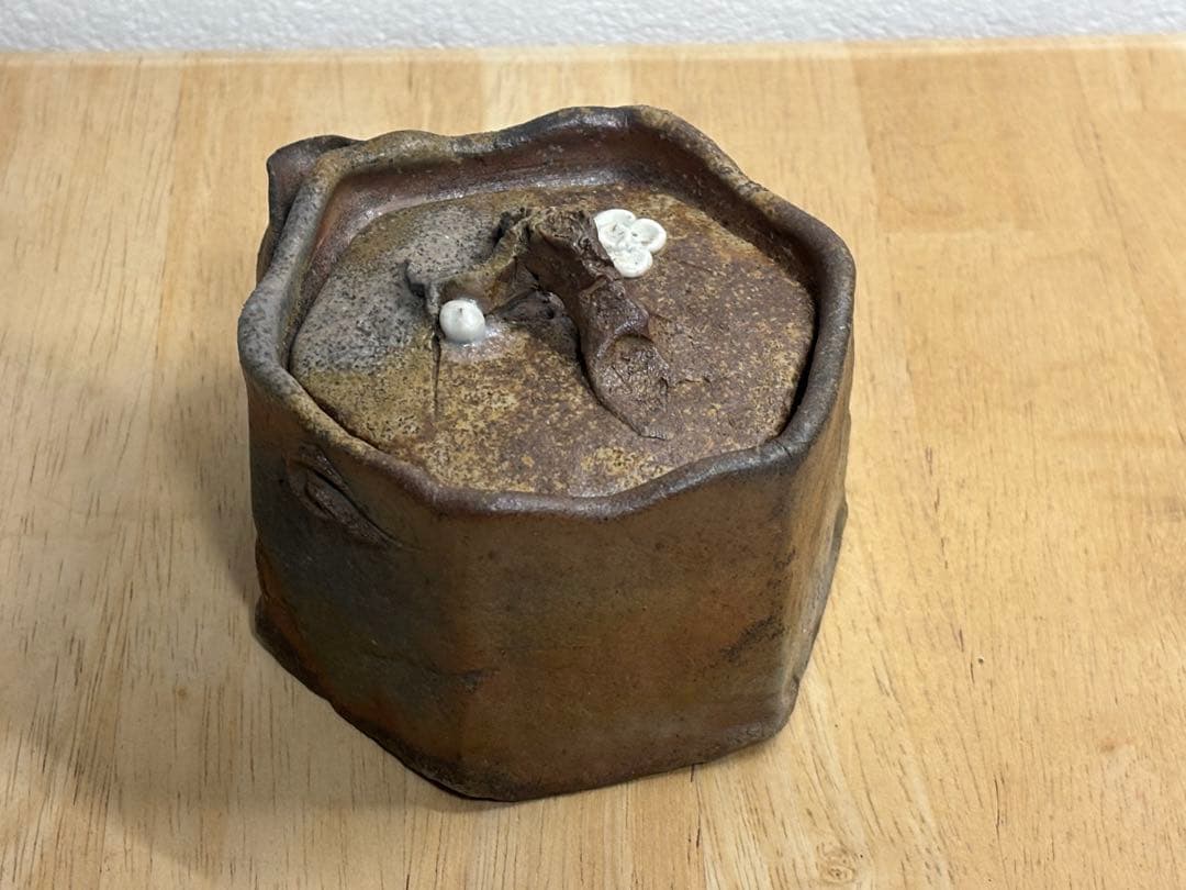 73.備前焼 宝瓶 登り窯 白梅 はくばい 六角 手びねり 急須