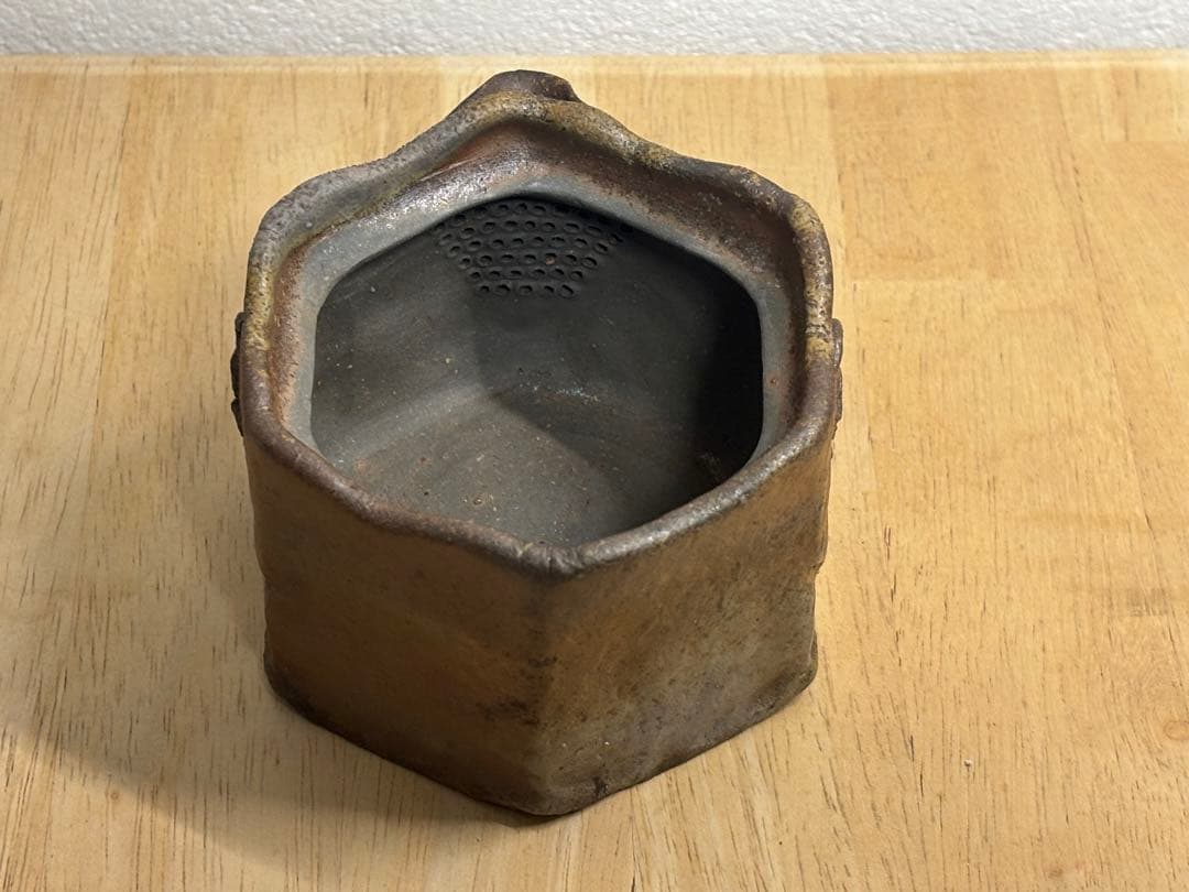 73.備前焼 宝瓶 登り窯 白梅 はくばい 六角 手びねり 急須