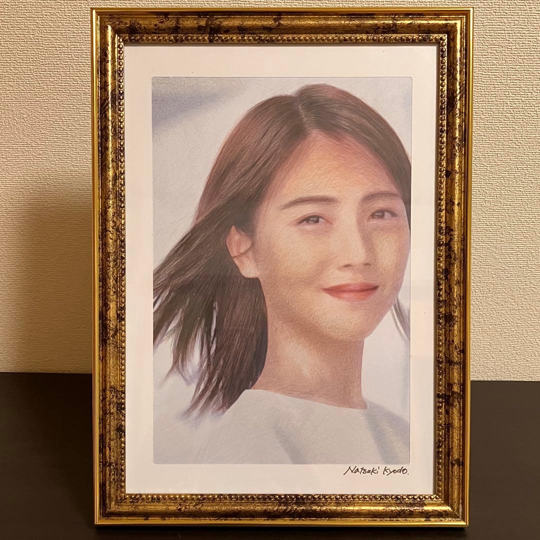 女優画29 額装品　額縁寸法32.7cm×24.0cm　カラー着色　定款付