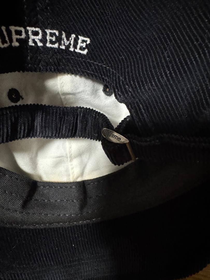 Supreme 黒 コーデュロイ Sロゴキャップ