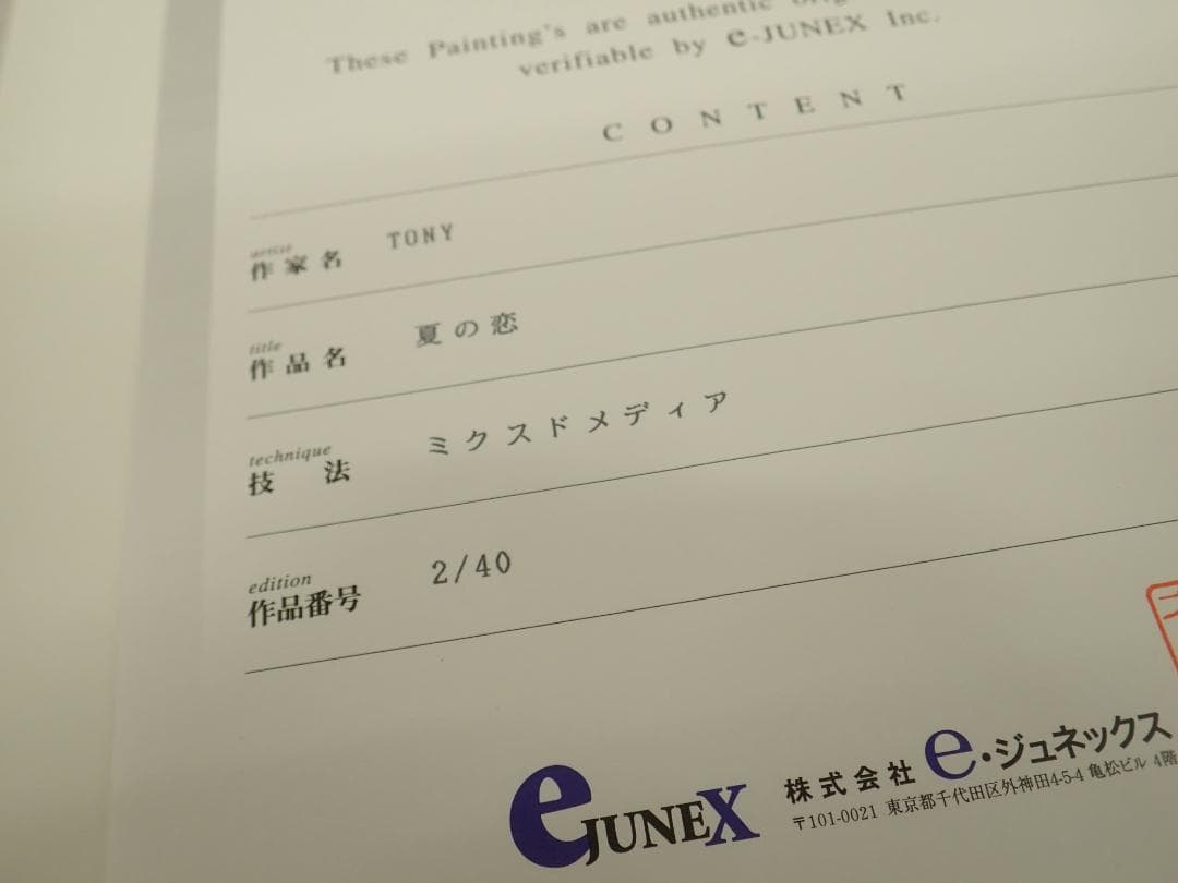⑲新品・保証書付 Tony　トニー「夏の恋」ミクスドメディア アールビバン
