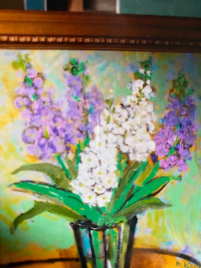 絵画　油絵　油彩画　「ストック」F12 菊地正則　美品　額付き　装飾品　送料無料
