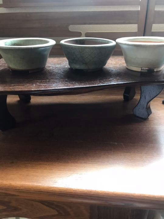 盆栽鉢　希少盆栽鉢青磁氷裂貫入丸鉢2個、白乳鉢の3個セット小品盆栽鉢サボテン