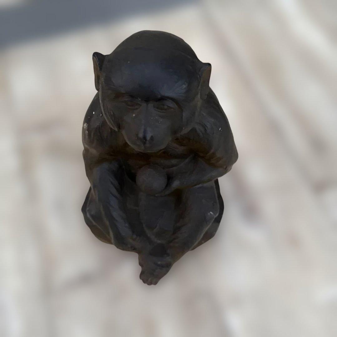 高岡鉄器　環水作　鉄製　猿の置物 約20cm オプジェ