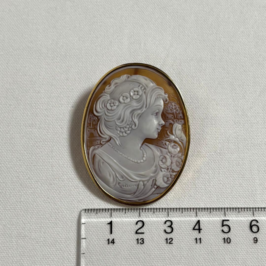 K18 作家もの シェルカメオ ブローチ ペンダントトップ 微笑み 18金
