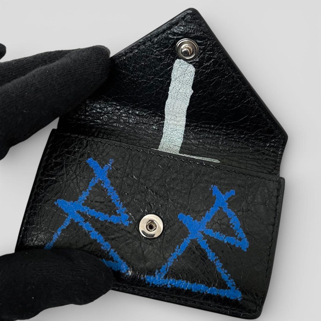 美品 バレンシアガ ペーパー ミニウォレット グラフィティ ブラック 財布