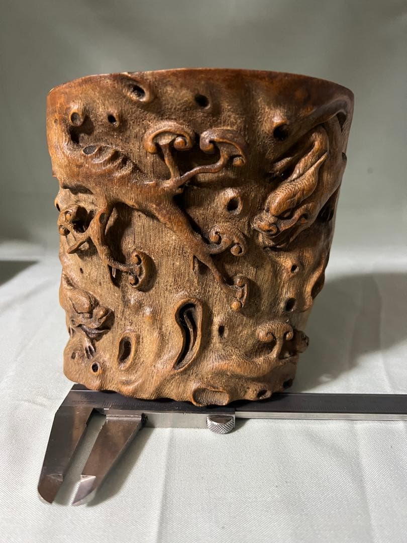竹彫刻　筆筒
