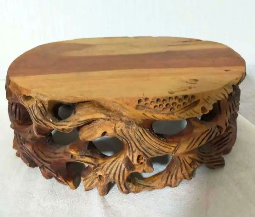 在庫処分セール中! ❗根木彫り抜き花台（大）手作り　珍木　希少品