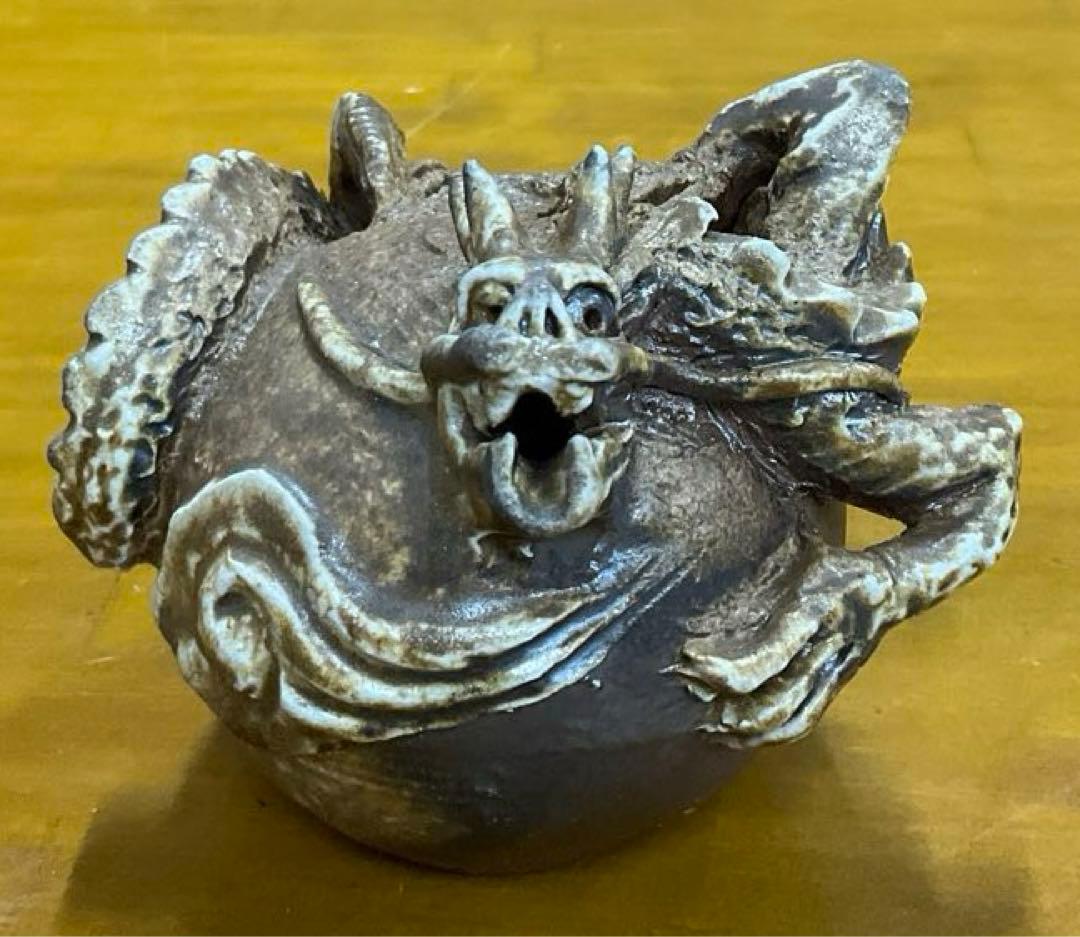 水滴　茶道具　備前焼　龍　石田安弘作　共箱・共布付き