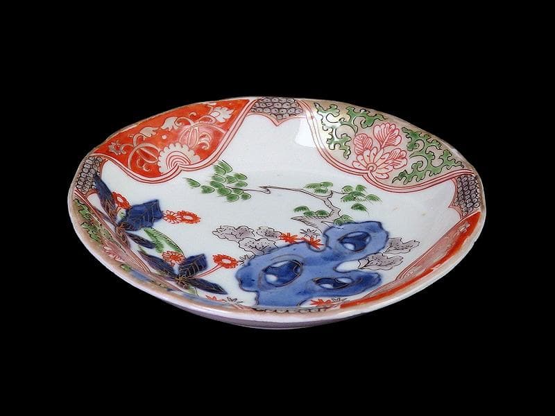 古伊万里　金襴手　岩に花の図　４寸皿　５枚　D467AS-CVt