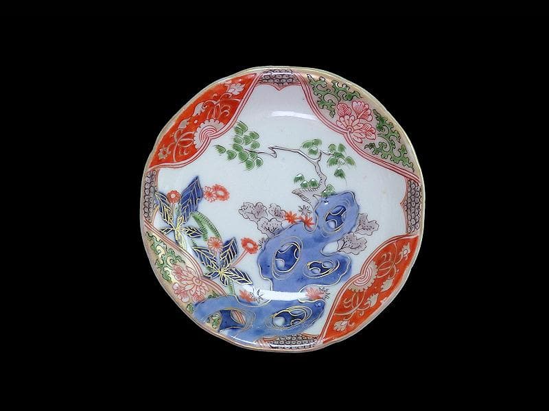 古伊万里　金襴手　岩に花の図　４寸皿　５枚　D467AS-CVt