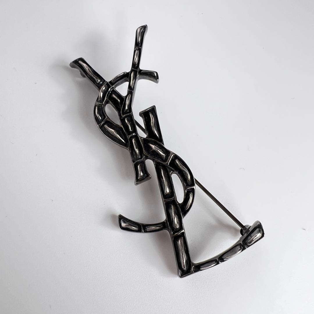 【極美品】サンローラン　ブローチ　オピウム　YSLロゴ　シルバー