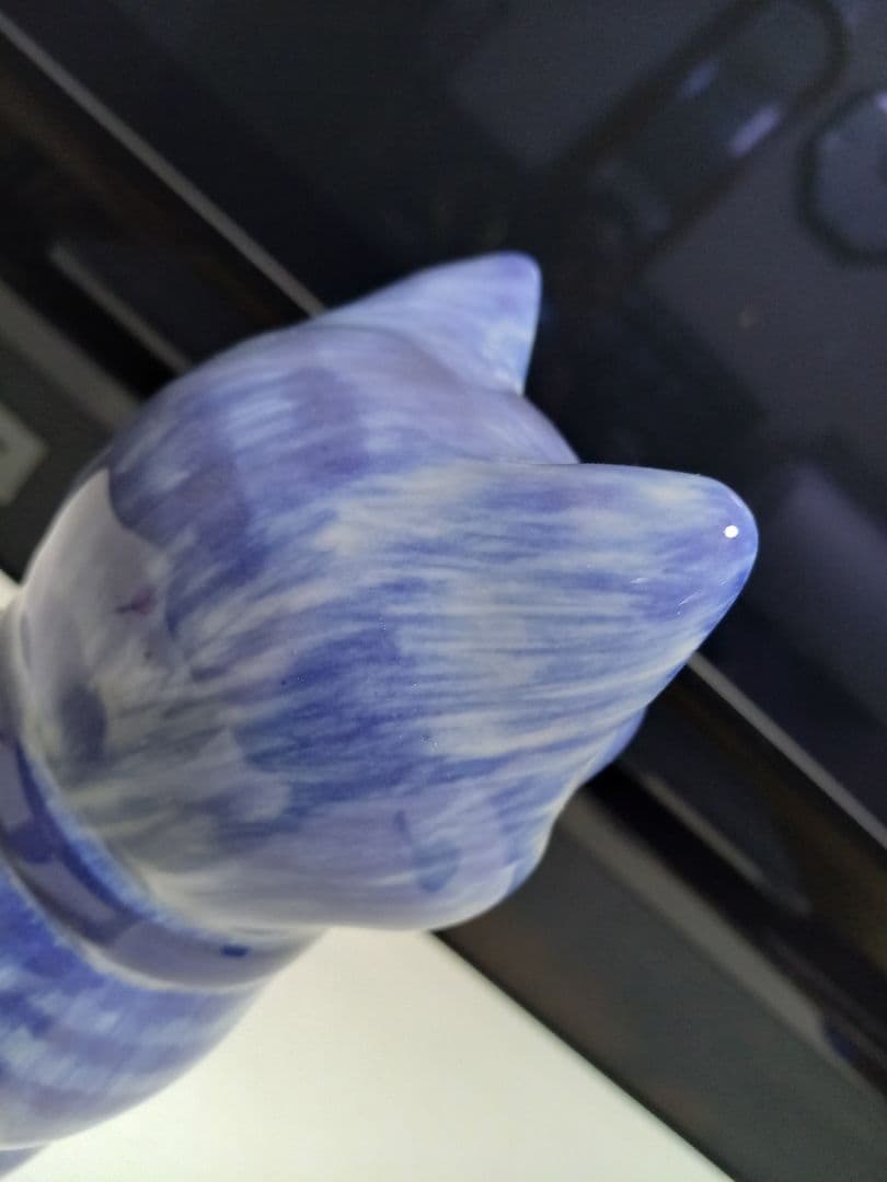 イタリア製　ビンテージ　陶器　手彩色　蝶ネクタイ　座り猫　オブジェ