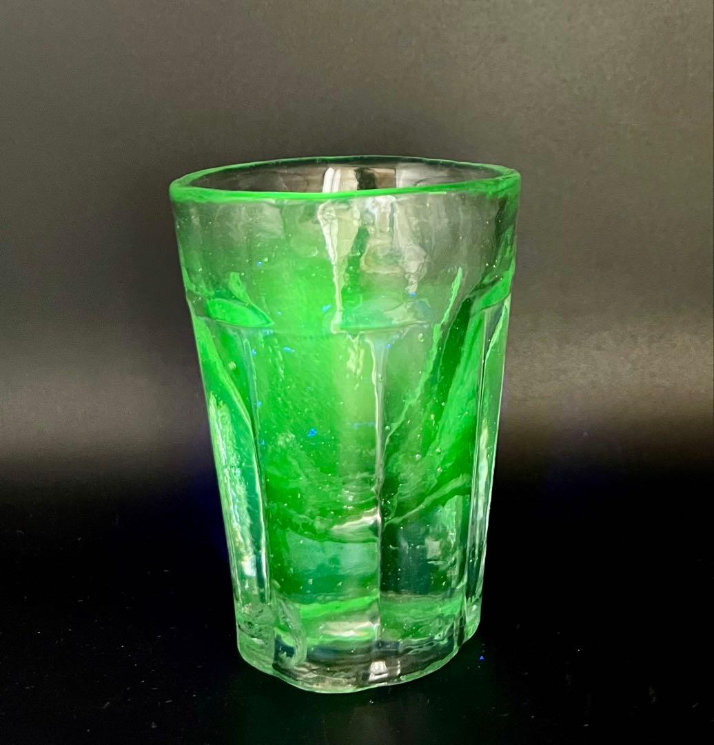 アンティーク　梅型コップ　剣先コップ　ウランガラス　和ガラス　古道具　大正ロマン