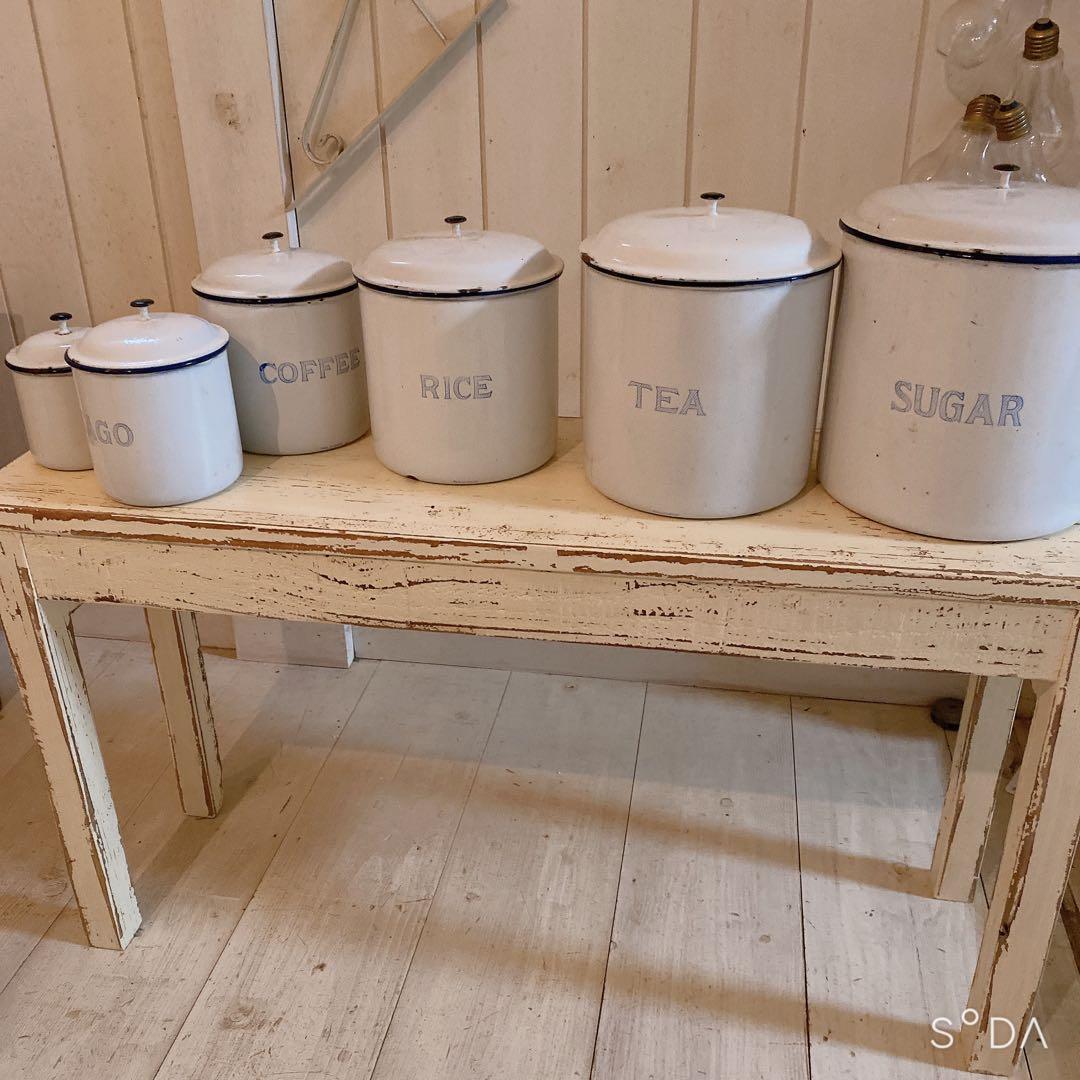 フランス　アンティーク　ホーローキャニスター6個セット ホワイト