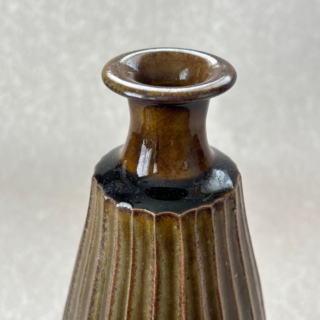 【灰釉 鎬手瓶 市野茂良】花瓶 花入れ