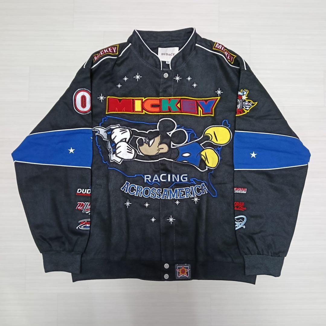ミッキーマウス レーシングジャケット 刺繍 ワッペン ディズニー ブラック