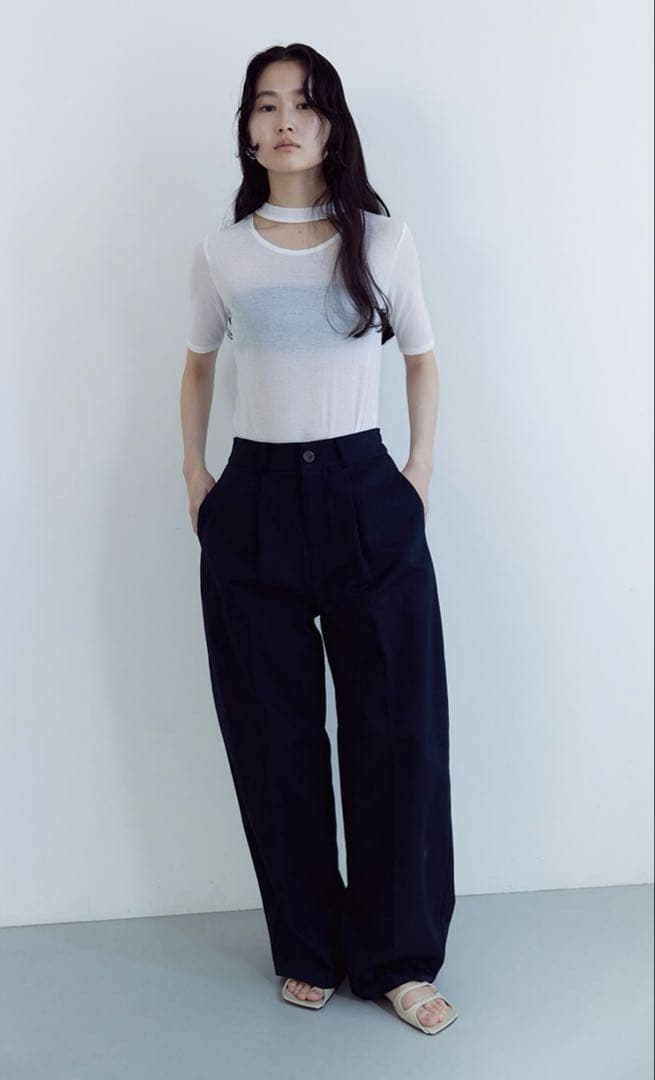 yu★ MEER.ワイドコクーンチノパンツ　ネイビー