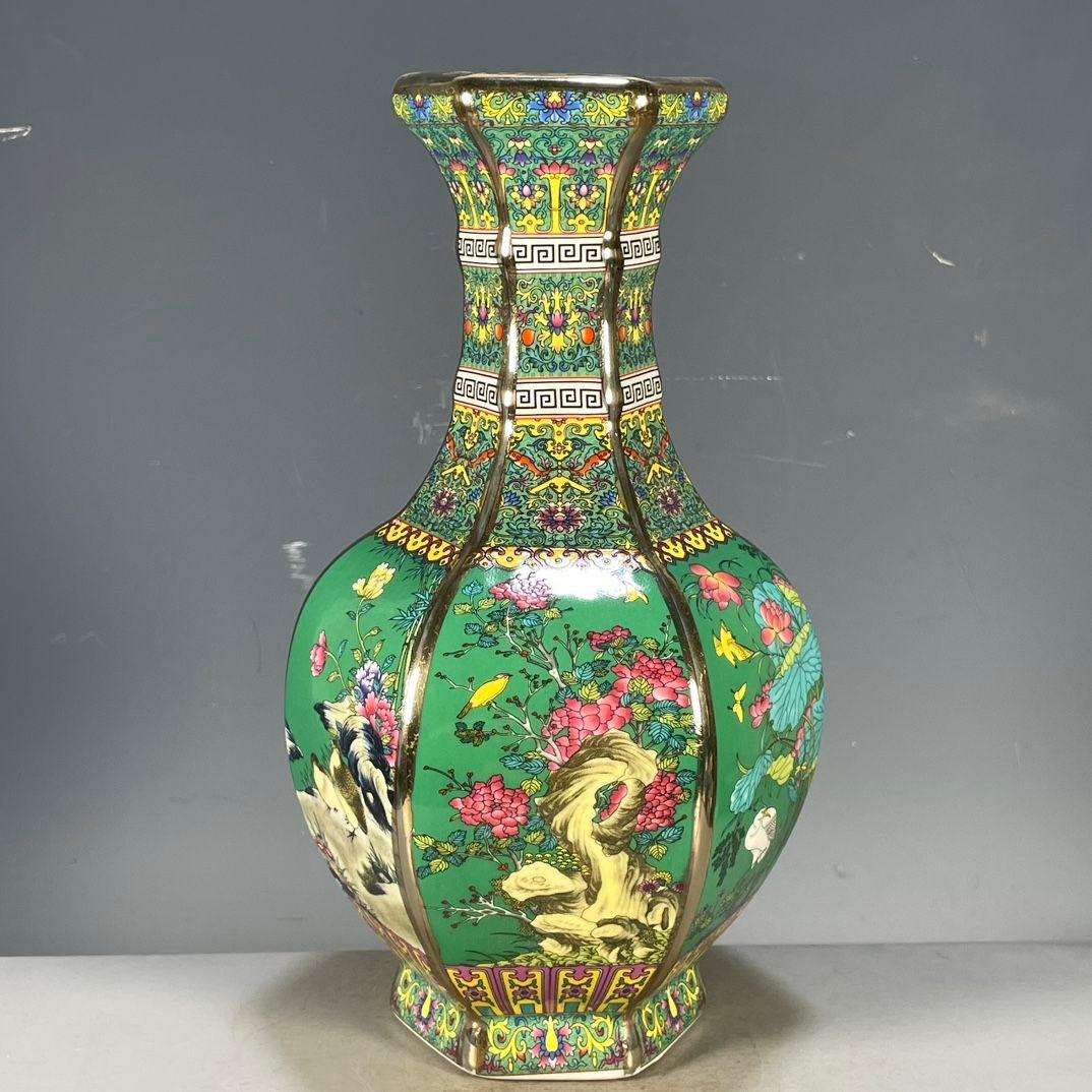乾隆琺瑯彩花鳥紋六稜賞瓶 景徳鎮 陶磁器 装飾品 現代工芸品 美術品 置物