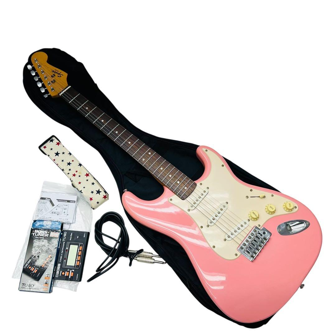 SQUIRE ピンク色　エレキギターギター　fenderコラボ！