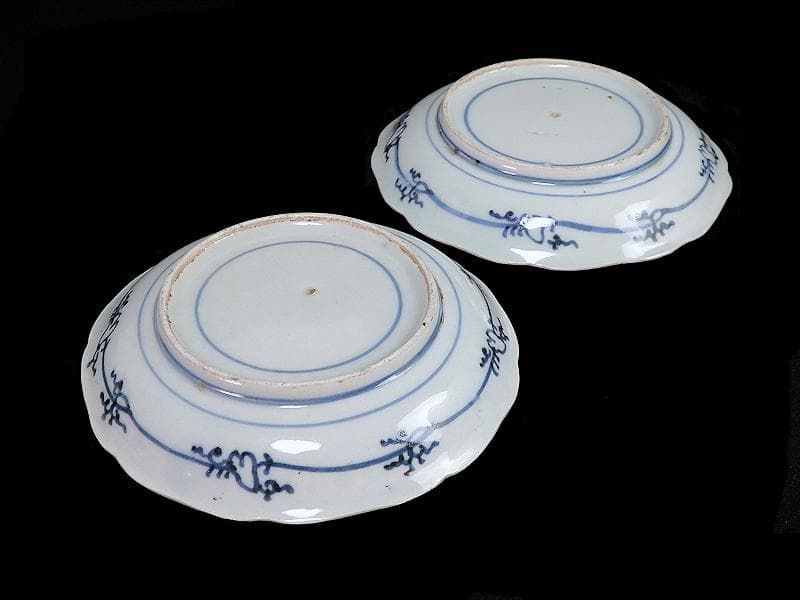 古伊万里　色絵　芭蕉葉に花の図　５寸皿　２枚　A674AS-CFw
