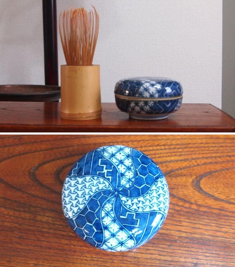 【希少・骨董】五良太甫呉祥瑞造 染付 香合/蓋物/小物入れ 陶器/陶磁器 美品
