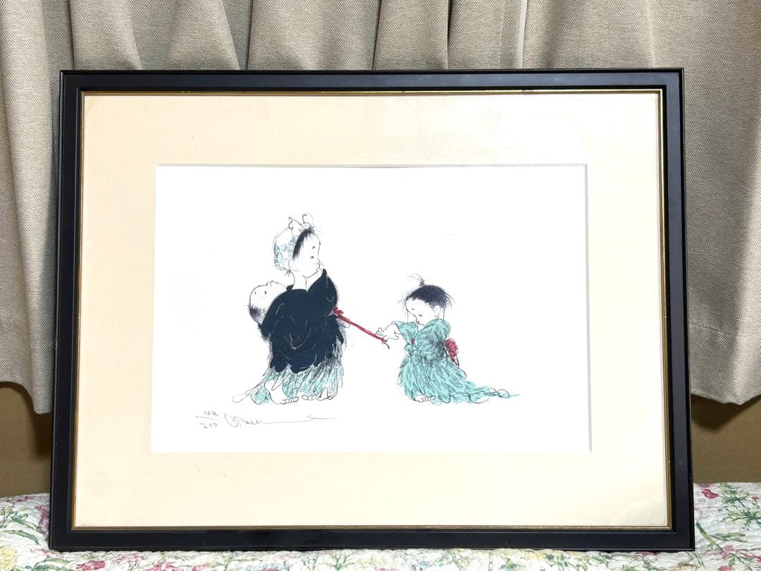 【真作】木版画 中島潔 「姉妹」 直筆サイン入り