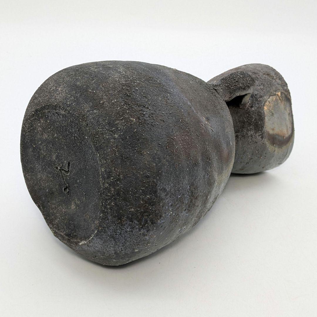 末石泰節 備前焼 窯変耳付花入 合箱合布栞 花器 フラワーベース 花瓶 置物