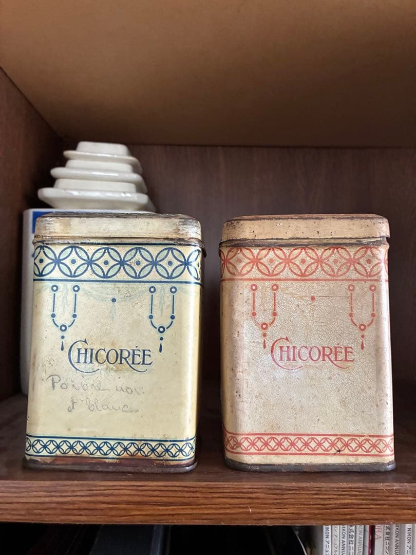 フランス　アンティーク　ティン缶　キャニスター　小物入れ　チェック　赤　100年