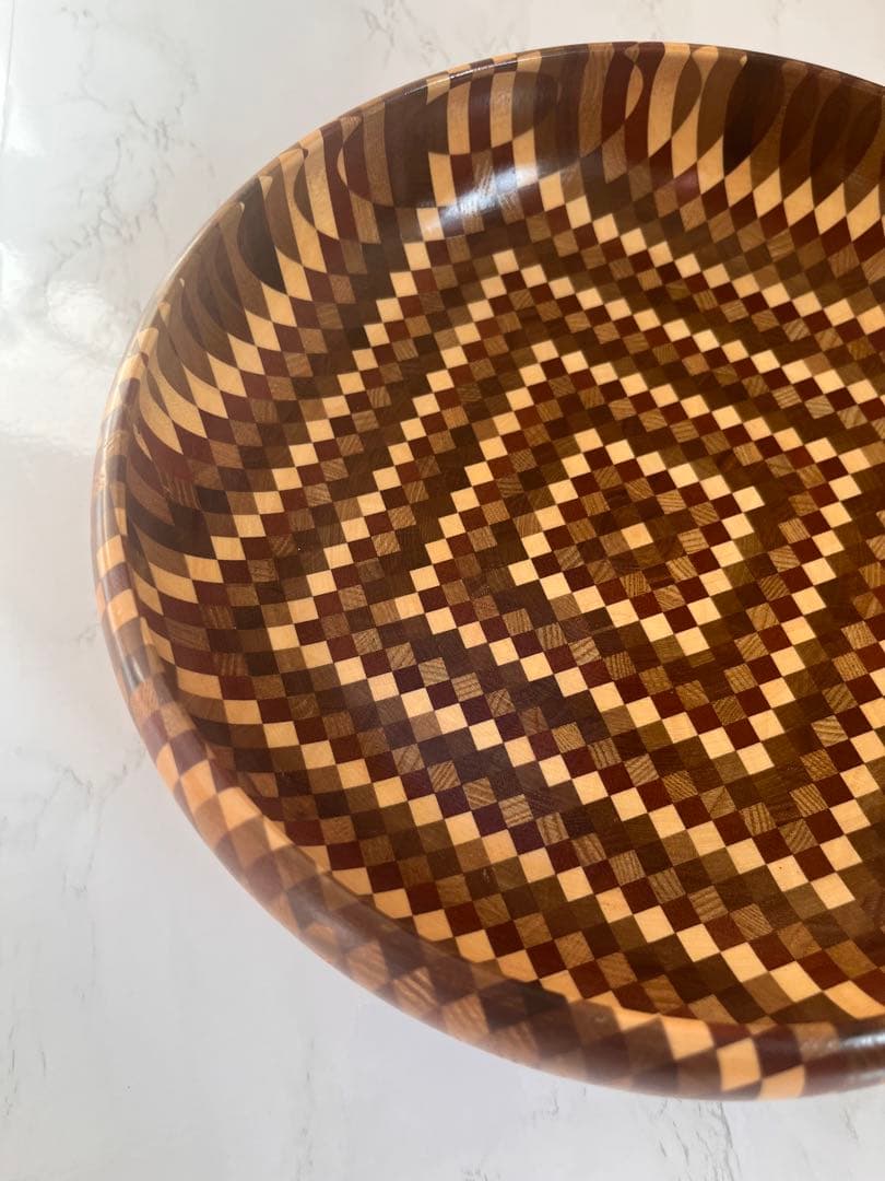 【希少】　超美品　箱根寄木細工　木製菓子器 丸型　お盆