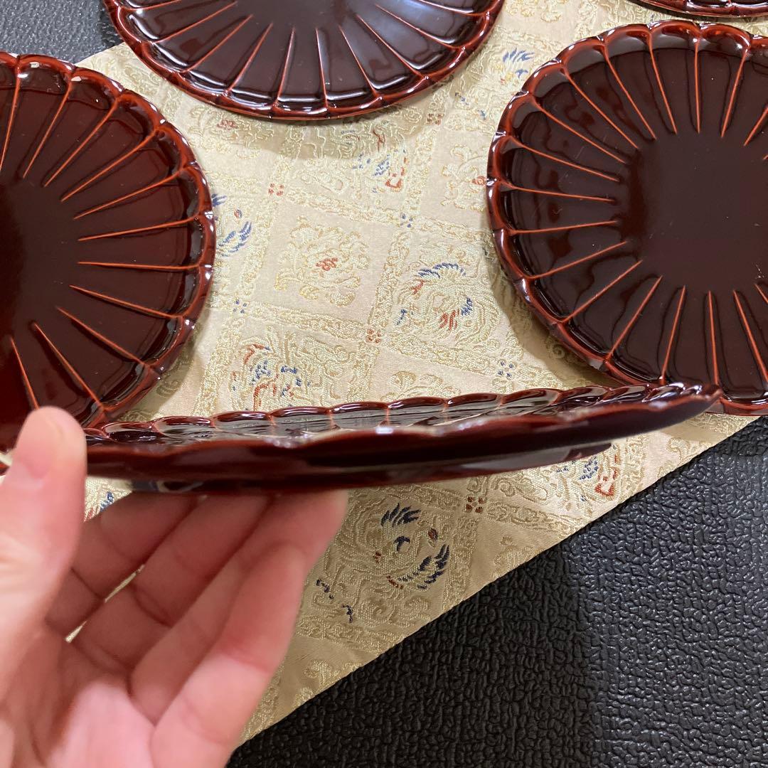 輪島塗　漆塗　菓子皿　菓子器　銘々皿　多用皿　椿皿　青梅盆　5客セット