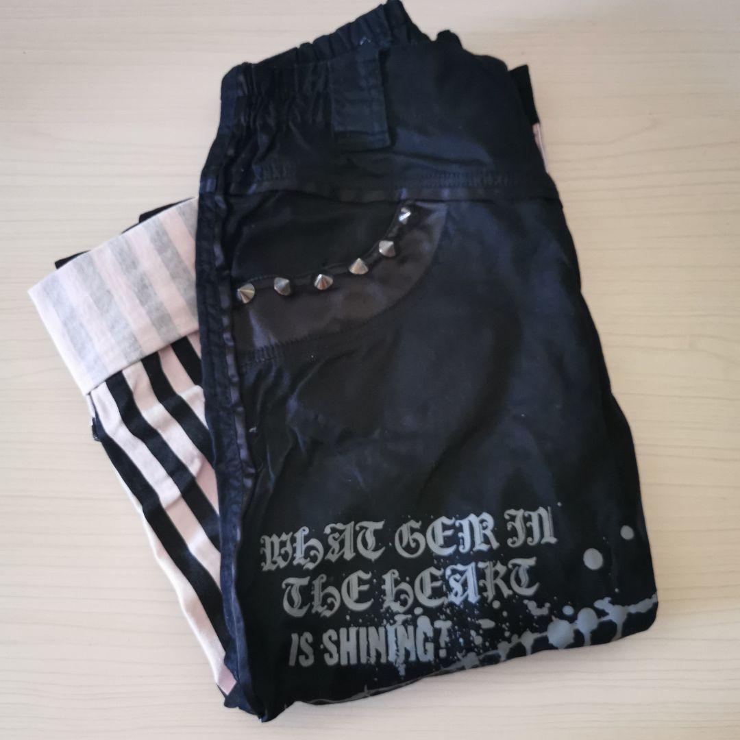 八分丈 カジュアルパンツ 黒 ピンク スカル レアデザイン 個性 ロック パンク