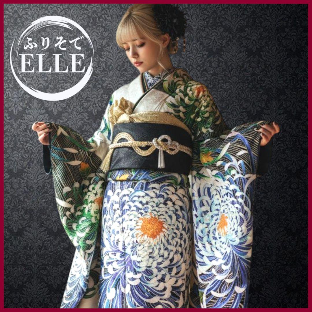 振袖フルセット(7点)・成人式・大輪花模様・金彩加工・金駒刺繍・正絹・逸品