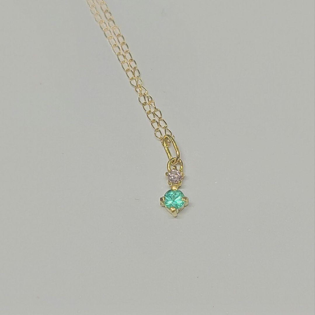 幻達の共演★バターリャパライバトルマリン&ピンクダイヤモンドペンダント18金★