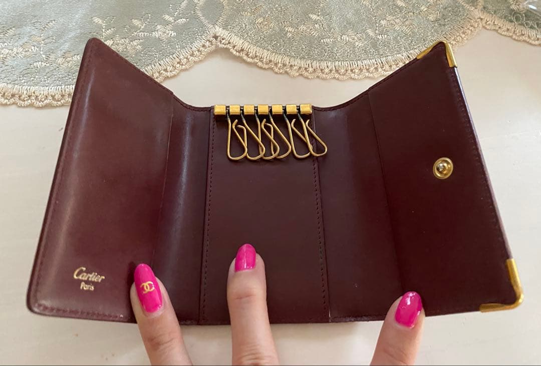 カルティエ　６連　キーケース　付属品完品　ボルドー ワインレッド　レザー