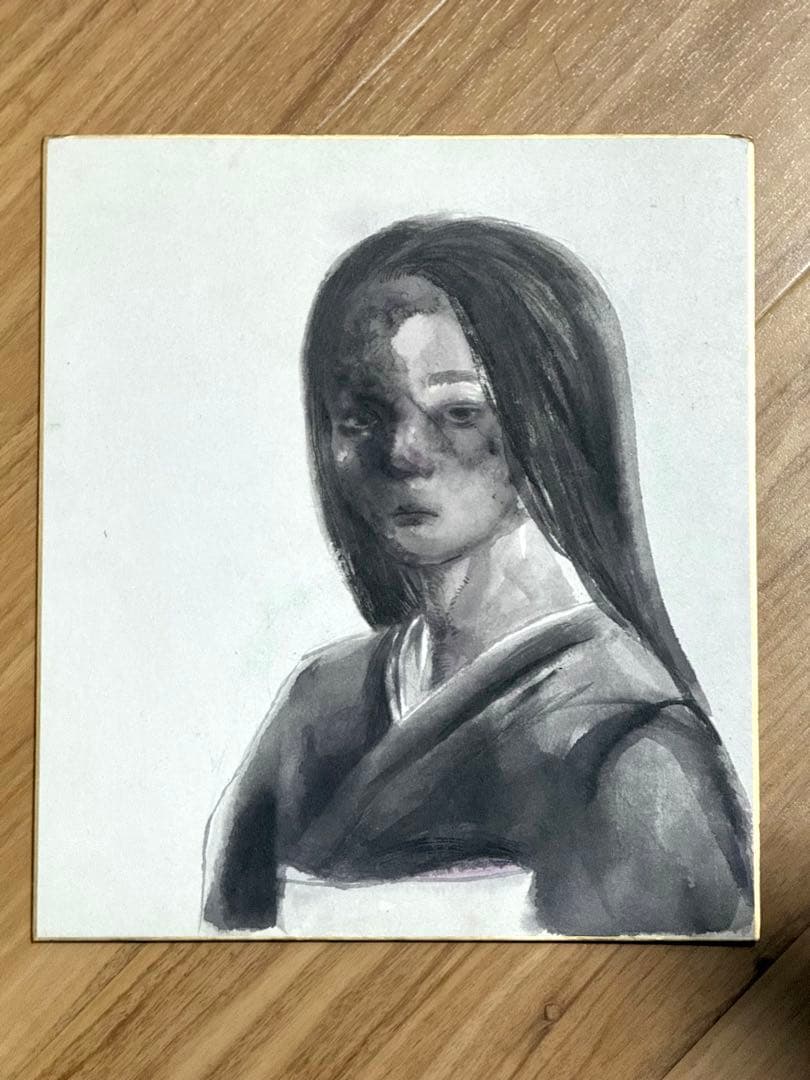 自作 日本画 水墨画 女性の肖像