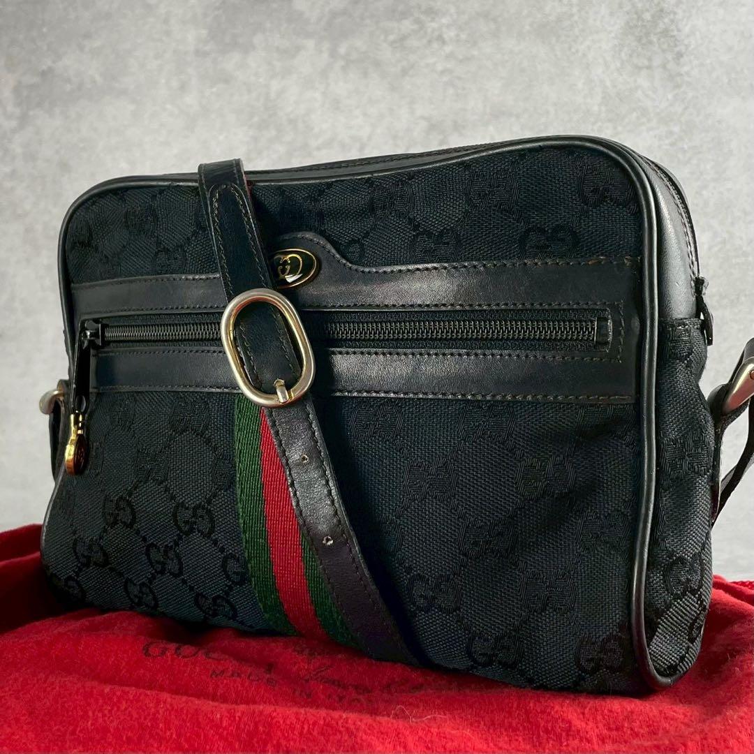 定番✨ GUCCI ショルダーバッグ GGキャンバス シェリーライン ブラック