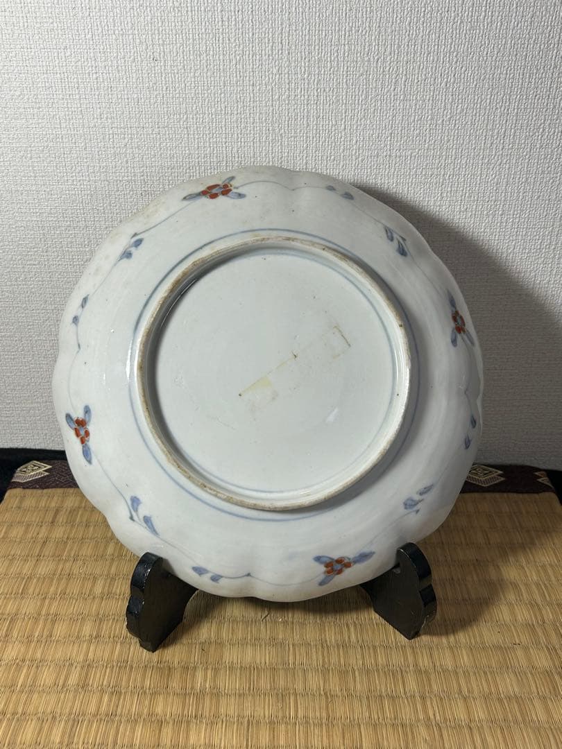 古伊万里色絵七寸皿　4枚 唐子　唐草図　明治時代初期