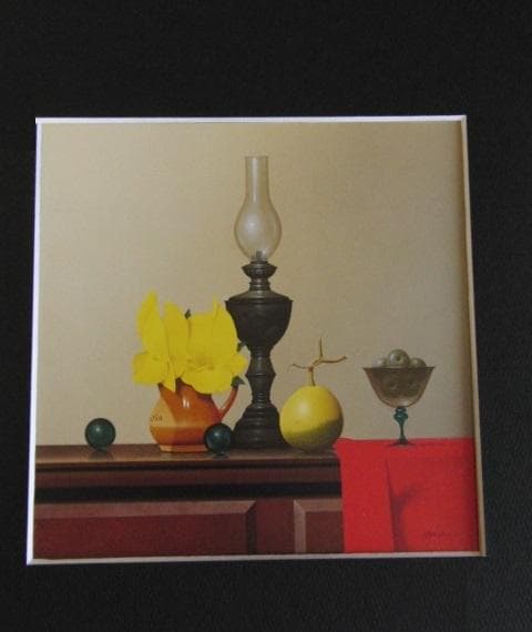 大竹山規、【ランプのある静物】、希少な額装用画集より