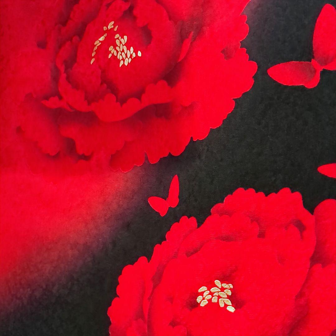 振袖セット 振袖フルセット 正絹 暈し染め 牡丹 乱菊 蝶 金銀彩 黒赤 56